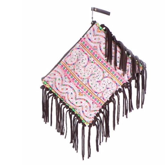 JADETRIBE PANADA SUEDE FRINGE PINK CLUTCH NWT